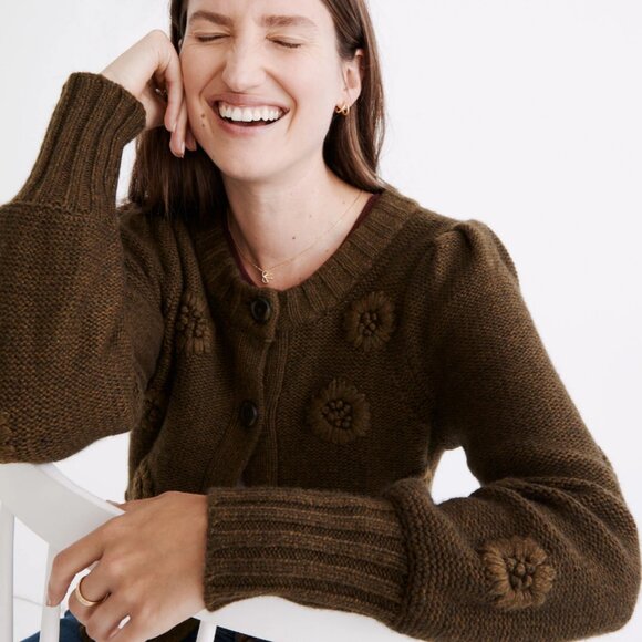 Madewell Embroidered Edencroft Pleat-Sleeve Cardigan Sweater - Picture 4 of 9